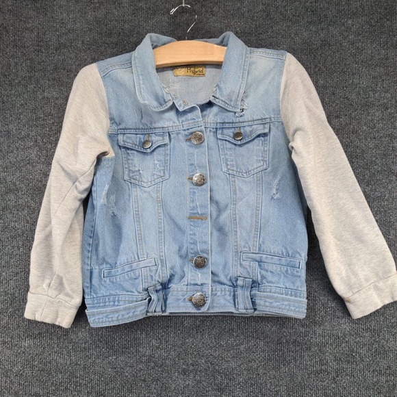 Hybrid & Company Women's Jean Jacket Blue Large Button Front Cotton Distressed - Picture 2 of 15